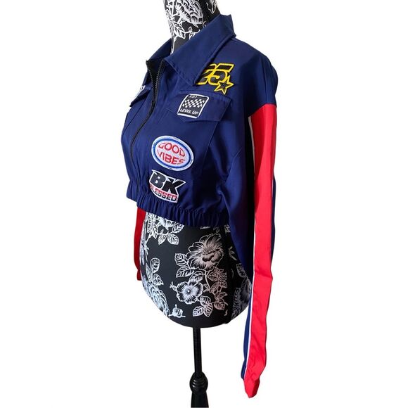 Helium Moto Wear Cropped Patch Jacket Racing Sports Athletic Grunge Punk - Picture 3 of 12